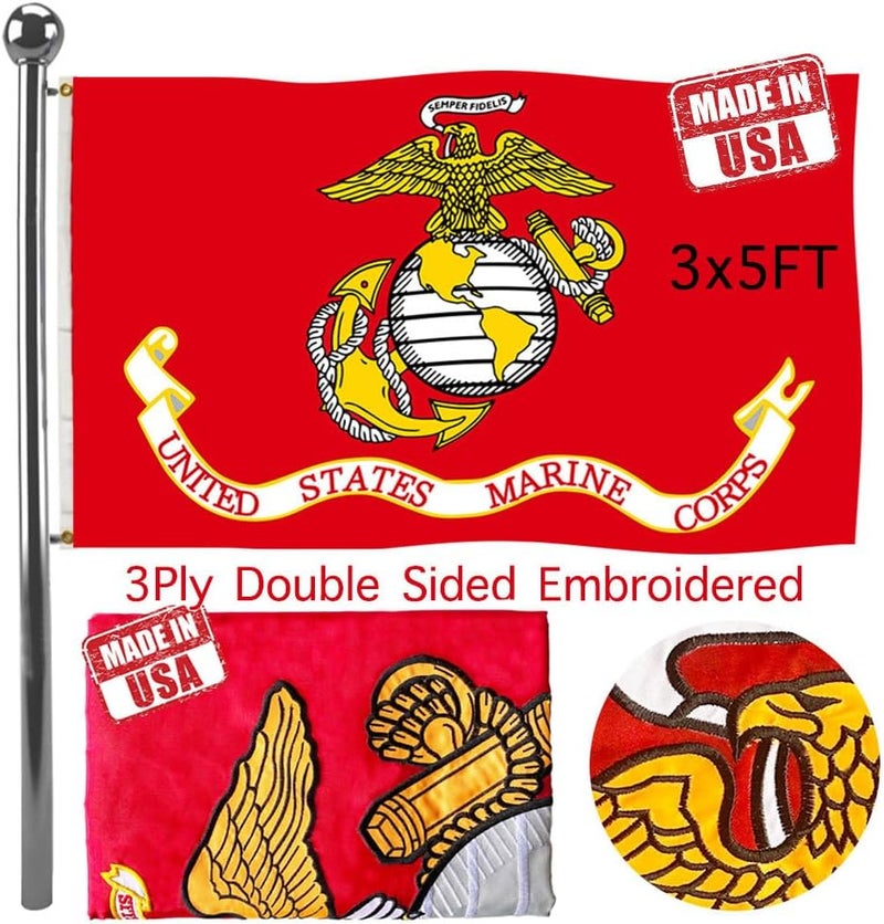 Jayus Embroidered US Marine Corps Military Flags 3x5 Outdoor - 340D Heavy Duty Nylon Double Sided Marine Corps Flag Banner with 2 Grommets - Image 1